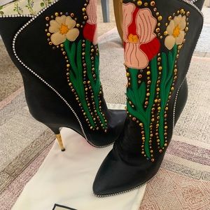 Gucci Fosca Flora Embroidered Leather Boots